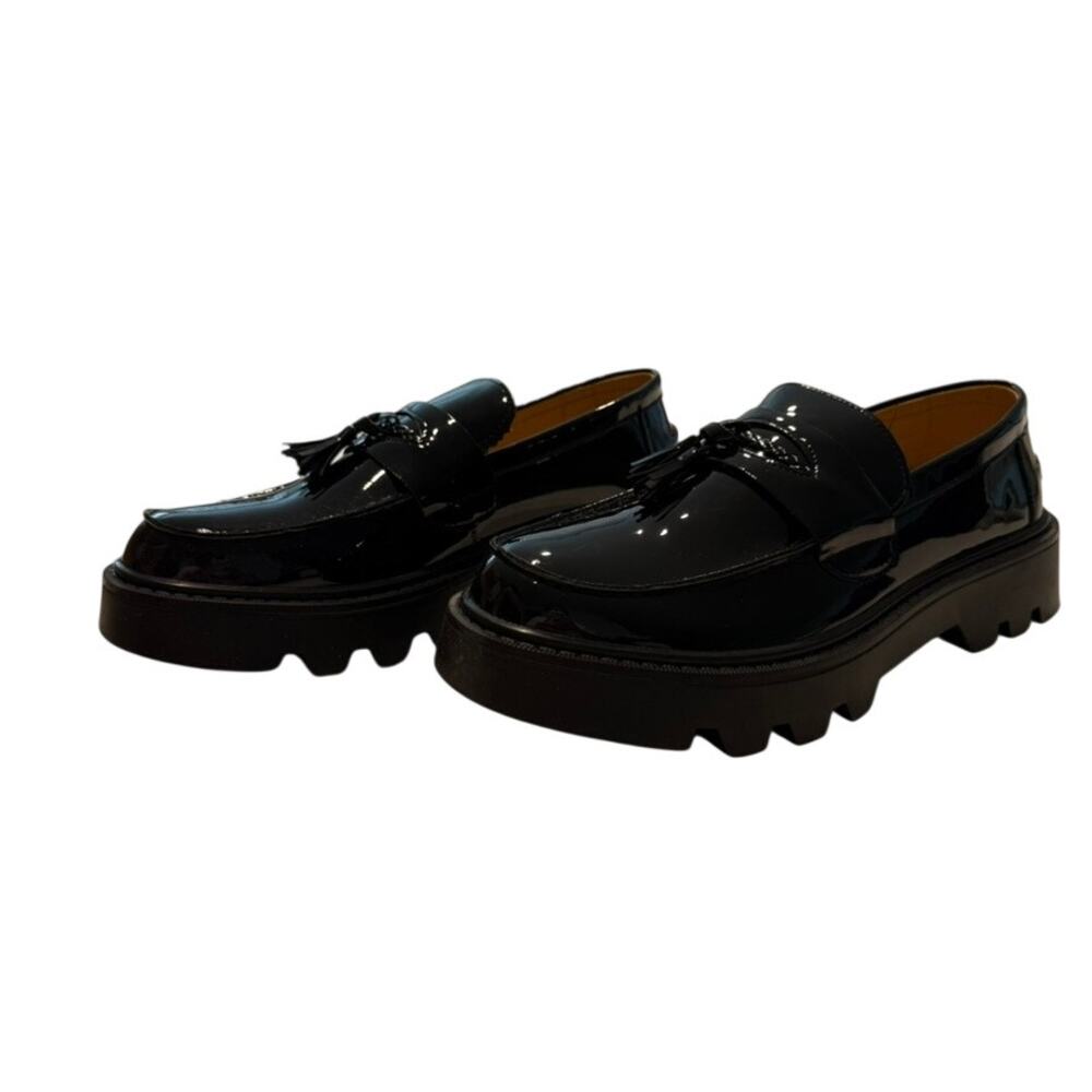 Unisex Chunky Patent Leather Loafers in Black, Size M9/W11